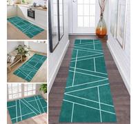 ZDYHMrj Alfombra de pasillo o cocina, antideslizante, lavable, color verde cian, 70 x 130 cm de largo, por metros, para cocina, pasillo, salón, dormitorio, salón