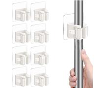 ZEACCT 8 Piezas Soporte Autoadhesivo para Fregona, Clip Organizador Montado en la Pared, Clips para Escobas Sin Taladrar, para Baño, Cocina, Oficina, Cuarto de Servicio, Almacenamiento en Rack-Blanco