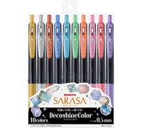 Zebra - Bolígrafo de gel Sarasa Clip, 0,5 mm, color brillante decorativo, juego de 10 colores (JJ15-10C-SH)