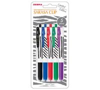 ZEBRA BOLIGRAFO ZEBRA SARASA CLIP STRIPES BLISTER 5 COLORES SURT SARASA CLIP STRIPES 83x198x15 Cms.