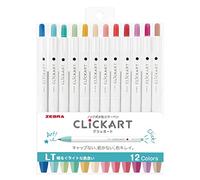 ZEBRA Clickart Wyss22-12Clt - Juego de bolígrafos a base de agua, luz brillante, 12 colores