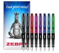 Zebra Fuente - Pluma estilográfica desechable - Una de cada tinta de color + negro extra - Paquete de 8 - En cartera de cartón