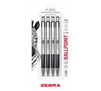 Zebra Pen F-301 Bolígrafo retráctil, barril de acero inoxidable, punta fina, 0.7 mm, tinta negra, paquete de 4 (el embalaje puede variar)
