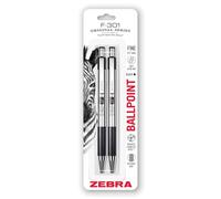 Zebra Pen F-301 Bolígrafo retráctil, barril de acero inoxidable, punta fina, tinta negra, paquete de 2 (27112)