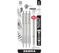 Zebra Pen F-701 - Bolígrafo de tinta negra de punta fina de 0,8 mm, resistente, barril de acero inoxidable duradero, agarre moleteado, émbolo retráctil silencioso, ideal para uso táctico, paquete de 3