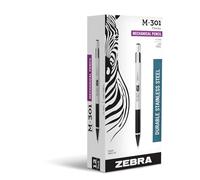 Zebra Pen Portaminas M-301, cuerpo de acero inoxidable, punta media, 0.7 mm, agarre negro, paquete de 12