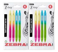 Zebra Pen Z-Grip - Bolígrafo retráctil suave, degradado brillante, tinta negra, amarillo/rosa, azul/verde, paquete de 8 bolígrafos, suministros de papelería divertidos, oficina, hogar, trabajo