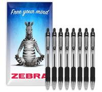 Zebra Pen Z-Grip - Bolígrafos retráctiles, punta de 1,0 mm, paquete de 8 unidades, en caja de regalo de cartón, escuela, escritura, trabajo, oficina (negro)
