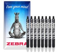 Zebra Z-Grip Pen Funky - Bolígrafos retráctiles con diseño de animales, tinta negra, paquete de 8 (cebra)