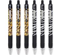 Zebra Z-Grip Pen Funky - Bolígrafos retráctiles con patrón de animales, estampado de cebra y guepardo, tinta negra, paquete de 6