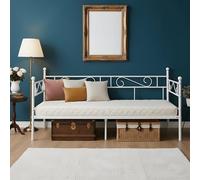 ZECIIYE Cama de Forja 90x190 Blanca, Cama Individual/Sofá Cama Multifuncional para Día, Habitación Juvenil, Estudio o Sala, Estructura Cama Robust con Patas (Sin Colchón)