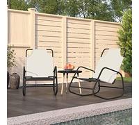 Zeehear Hamaca balancín de 2 piezas de color crema de acero con recubrimiento en polvo y textileno transpirable, 89 x 58 x 93,5 cm, plegable con reposabrazos para terraza, balcón, exterior, camping