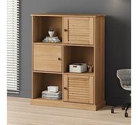 Zeehear Librería VIGO de madera maciza de pino 90 x 35 x 114,5 cm con botones metálicos y diseño de persianas, estantería versátil para salón, oficina, estudio, almacenamiento que ahorra espacio