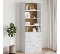 Zeiquah Librería Alta, color blanco, 77 x 35 x 186,5 cm, de madera de pino maciza, con 4 compartimentos abiertos y 4 cajones para almacenamiento versátil en el salón, la oficina o la habitación de los
