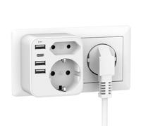 Zelkan Ladron Enchufes con USB C - Regletas Enchufes 2 Tomas de Corriente en Vertical - Regleta con Enchufe Multiple para Pared sin Cable - Base enchufes Multiple - Blanco
