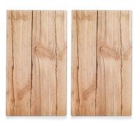 Zeller, juego de 2 placas protectoras/cortadoras para vitrocerámica, diseño "Wood", vidrio - 30x52 cm; 26277