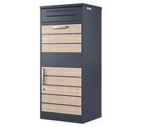 Zelsius Buzón para Paquetería en Acero con Recubrimiento de Polvo y Detalles Imitación Madera Terra | Color Gris Antracita | con Tope de Retorno Integrado | Buzón para Paquetes | Montaje al Suelo
