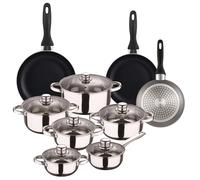 Well home set de batería de cocina de 12pc en acero inoxidable + 3 sartenes ø16ø20ø24cm gris metalizado en aluminio