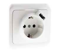 Zenitech Base de empotrar schuko 16A con USB A, color blanco o gris, modelo Antaria, potencia 3500W a 230V, puerto USB 5VDC 2400mA, compatible con cajas de Ø67x40mm