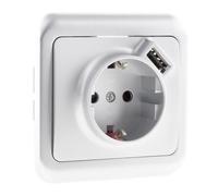 Zenitech, Base de empotrar Schuko 16A con USB A, color gris, modelo Antaria, potencia 3500W a 230V, puerto USB 5VDC 2400mA, compatible con cajas Ø67x40mm, cableado mediante tornillo,