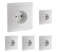 Zenitech Base de enchufe Schuko de empotrar blanca, Orys, modelo simple o doble, conexión rápida con pestañas, fijación con garras o tornillos, montaje en caja de empotrar. (Paquete de 5)