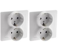 Zenitech, Base Schuko Doble Empotrada Blanca Orys - Conexión rápida con pestañas, Fijación con garra/tornillo, Montaje en caja de empotrar, Dimensiones compactas 3,4 x 8,8 x 8,8 cm (Paquete de 2)