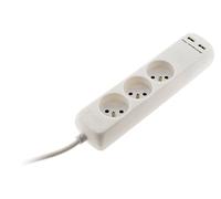Zenitech - Bloque de 3 tomas 16A 2P+T con 2x USB en cable 2.1A H05VV-F 3G1mm² 1m