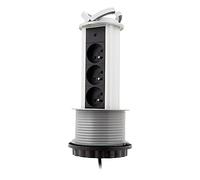Zenitech - Bloque de 3 Tomas Escamoteables 16A 2P+T - Cableado HO5VV-F 3G1 - Gris - Longitud 1,60m - Tomas Ocultas para Optimización del Espacio - Tapa y Marco Decorativo - Ideal para Oficina y Hogar