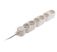 Zenitech - Bloque de vivienda 6 tomas 16A 2P+T con interruptor y clavija extraplana - Blanco - HO5VV-F 3G1 cable 1,5m