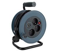 Zenitech - Carrete compacto (3 enchufes y 2 puertos USB, 12 m), color gris | 3 enchufes 2P+T y 2 puertos USB-A/USB-C para alimentar y cargar varios dispositivos simultáneamente, enchufe francés tipo E