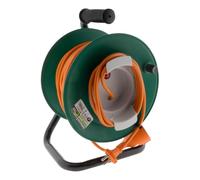 Zenitech - Enrollador de jardín estanco IP44 con cable naranja 2x1,5 mm² - 25m con toma 16A 2P+Tierra con solapa y disyuntor