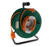 Zenitech - Enrollador de jardín estanco IP44 con cable naranja 2x1,5 mm² - 40m con toma 16A 2P+Tierra con solapa y disyuntor