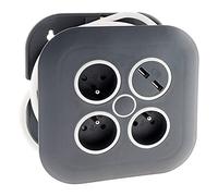 Zenitech - Enrollador doméstico 3 tomas 2P+T 16A + disyuntor + 2x USB - 7 metros - Gris/Blanco