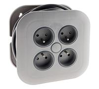 Zenitech - Enrollador doméstico 4 tomas 2P+T 16A + disyuntor - 7 metros - Gris