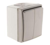 Zenitech - Interruptor Conmutador Doble Estanco IP55 - Gris - Terminales Automáticos - Instalación Rápida - Resistente a Intemperie/Polvo - Uso Exterior Doméstico/Profesional