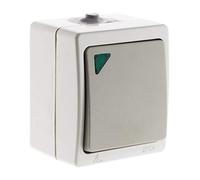 Zenitech - Interruptor de Conmutador Simple con Indicador - Gris Claro - IP54 Resistente al Agua, Antichoque - Instalación en Superficie Exterior - Material Aislante Antiflama - Cableado Simplificado