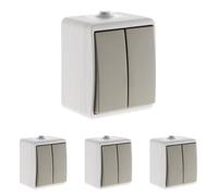 Zenitech - Interruptor Doble Vaivén IP54 - Gris Claro - Interruptor Impermeable para Uso Exterior - Conexión a Tornillo - Resistente al Agua - Ideal para Instalación Exterior Segura (Paquete de 4)