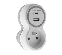 Zenitech - Toma 16A + 2 puertos USB A/C - blanco y gris - Bolea