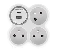 Zenitech - Toma 3x16A + 2 Puertos USB A/C - Blanco y Gris - Bolea