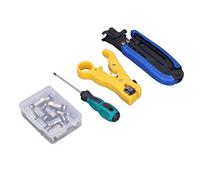 ZenithAur Kit de engarzadora de cables coaxiales con herramienta de compresión coaxial ajustable para conectores RG59 RG6 RG11 F Incluye pelacables para instalación de cables de
