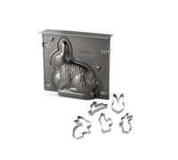Zenker 9917550 - Molde para tarta de conejo de Pascua 3D y cortadores de galletas, molde lamala y cortador de galletas pascua, utensilios de repostería, molde de conejo, molde de pastel, acero, acero