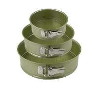 Zenker 9980950 - Juego de 3 moldes para fallar (3 unidades, molde para colgar, molde con bisagras, molde redondo verde ecológico antiadherente, ILAG, cera de carnauba, diámetros 20 cm + 24 cm + 26 cm)
