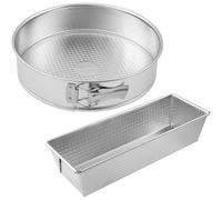Zenker Baking Tins Silver Set 2 Moldes de Repostería, contiene 1 Molde Redondo Desmontable de 1 Fondo 26 cm y 1 Molde Rectangular 25 cm, Acero Estañado
