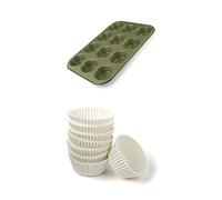 Zenker Set Incluye 1 Green Vision Molde Magdalenas, Cupcakes y Muffins con Recubrimiento ILAG con Cera de Carnauba Natura y 100 Cápsulas Magdalenas, Moldes individuales para cupcakes,