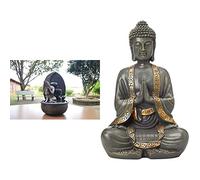 Zen'Light Fuente Buda Grace, Resina, Bronce, 26 x 26 x 40 cm + Grande Estatua Buda mediación, Resina, Bonze, 37.5 x 15 x 24 cm