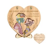 ZenyTra Corazón de madera regalo de dinero para bodas y aniversario, regalo de boda personalizado para novios, decoración romántica de corazón como regalo de regalo con grabado