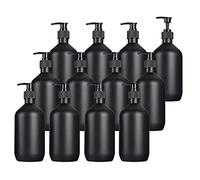 ZEOABSY 12 Piezas Vacías 500 ml Mate Negro Botella de Pet Plástico Jabón Bombas Dispensadoras Envase Cosmético para Lociones Champús de Loción Gel Cremas, Recargable, Embudo