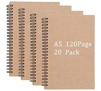 ZEONHEI 20 Unidades Cuaderno de Bocetos A5, 60 Hojas/120 Páginas, Papel de 100 g/m², Encuadernación en Espiral, Tapa Dura Marrón, Para Dibujar, Bocetar y Pintar