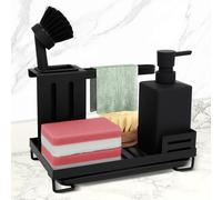 ZephyrCraft Caddy Organizador Negro para Fregadero, Accesorios de Cocina Almacenamiento, Fregadero con Bandeja de Drenaje Desmontable para Paños de Cocina, Cepillos y Dispensador de Jabón