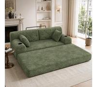 Zepneiy - Sofá con 2 portavasos y 4 bolsillos laterales, sofá de 2 plazas de pana, diseño de respaldo alto, sofá cama de 2 plazas con espuma de alta densidad, estructura de metal, verde